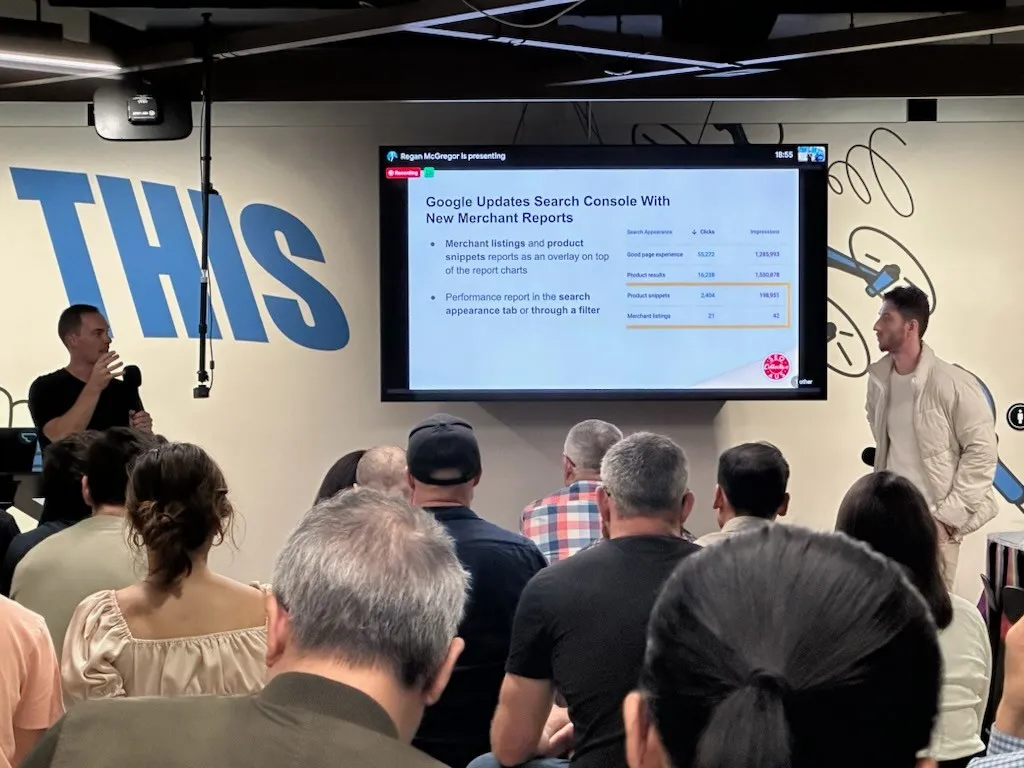 Regan McGregor presenting a Google Search news update at a Sydney SEO Collective meetup