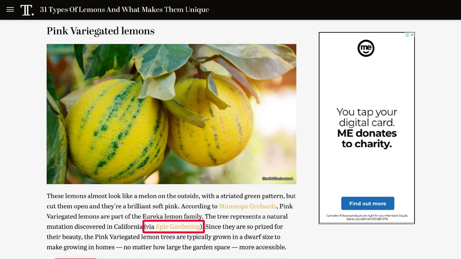 Tasting Table article on types of lemons crediting Epic Gardening as its source