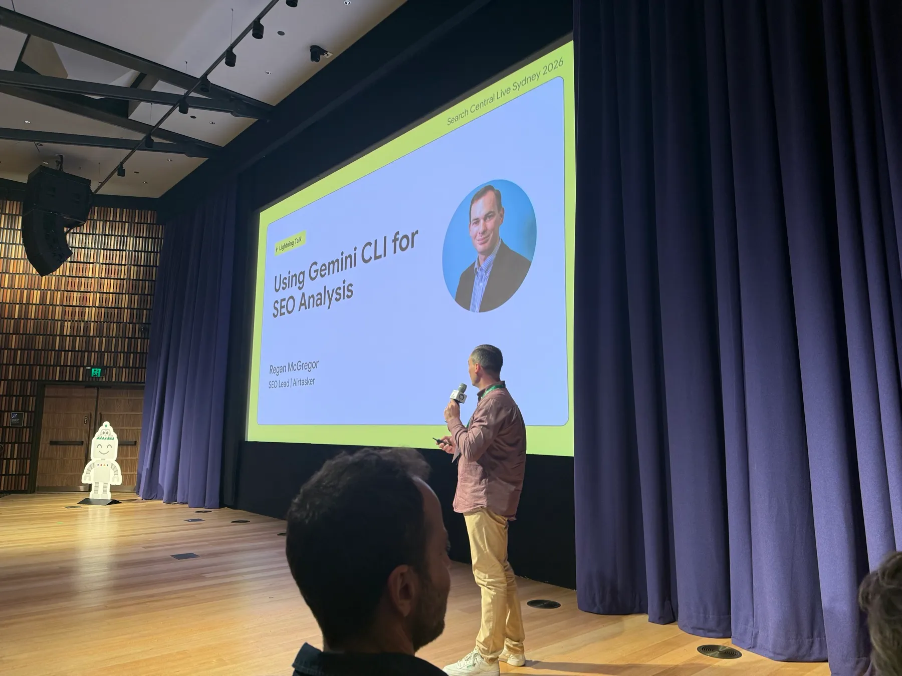 Regan McGregor delivering a lightning talk at Google Search Central Live Sydney 2026