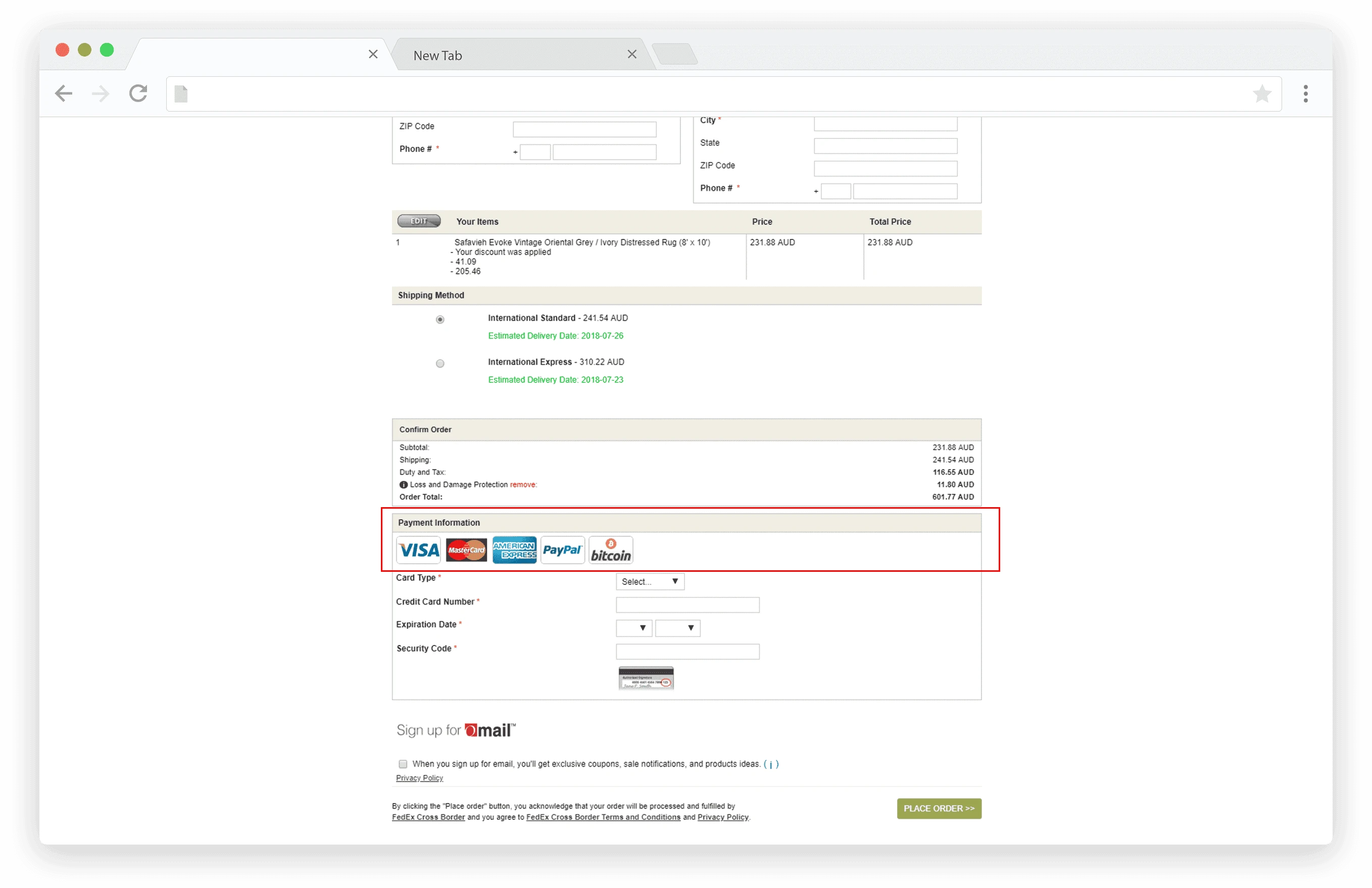 Overstock payment types